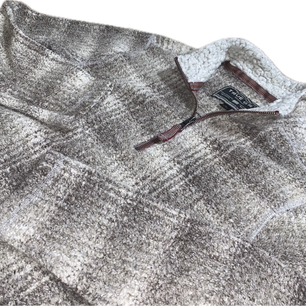 True Grit Men’s Quarter Zip Pull Over Blanket Jacket Size XS Soft Melange Plaid
